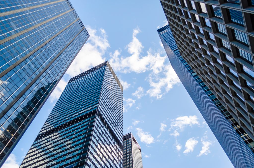 bottom view skyscrapers manhattan new york usa scaled